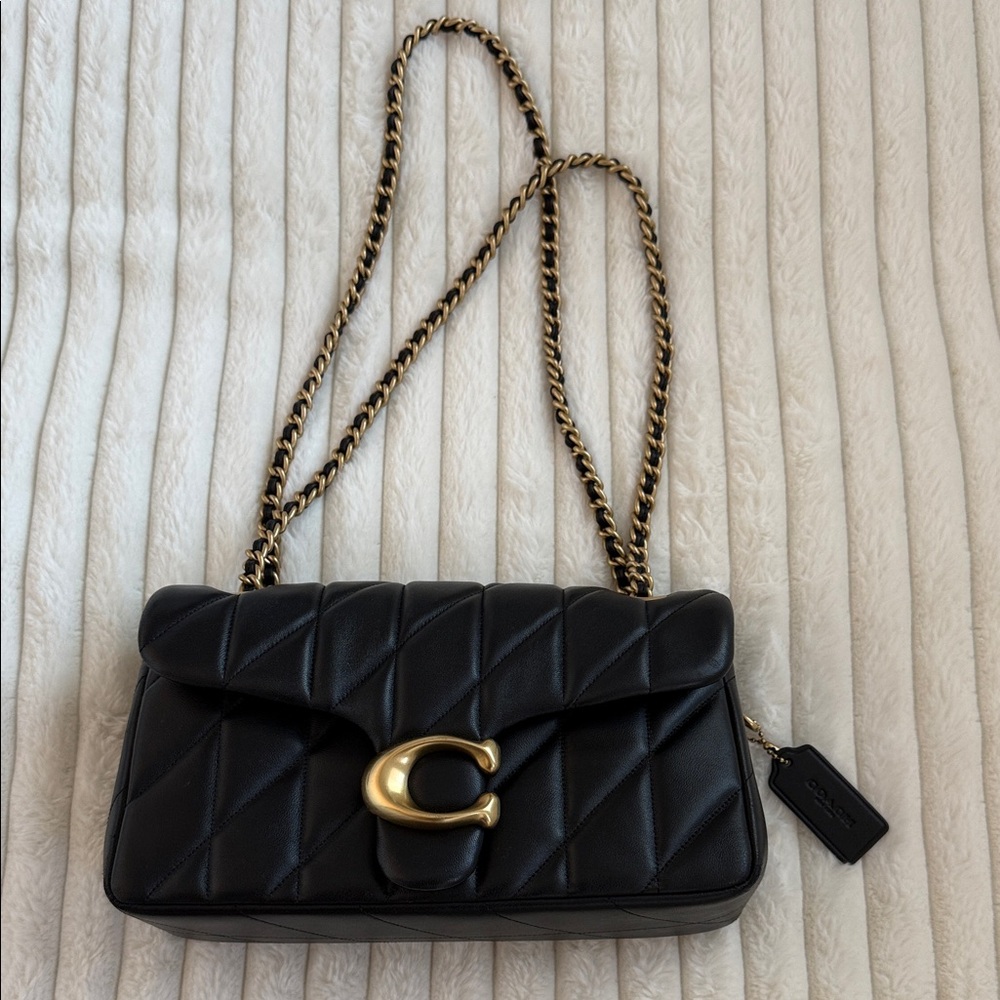 Coach Black Quilted Shoulder Bag with Gold Chain